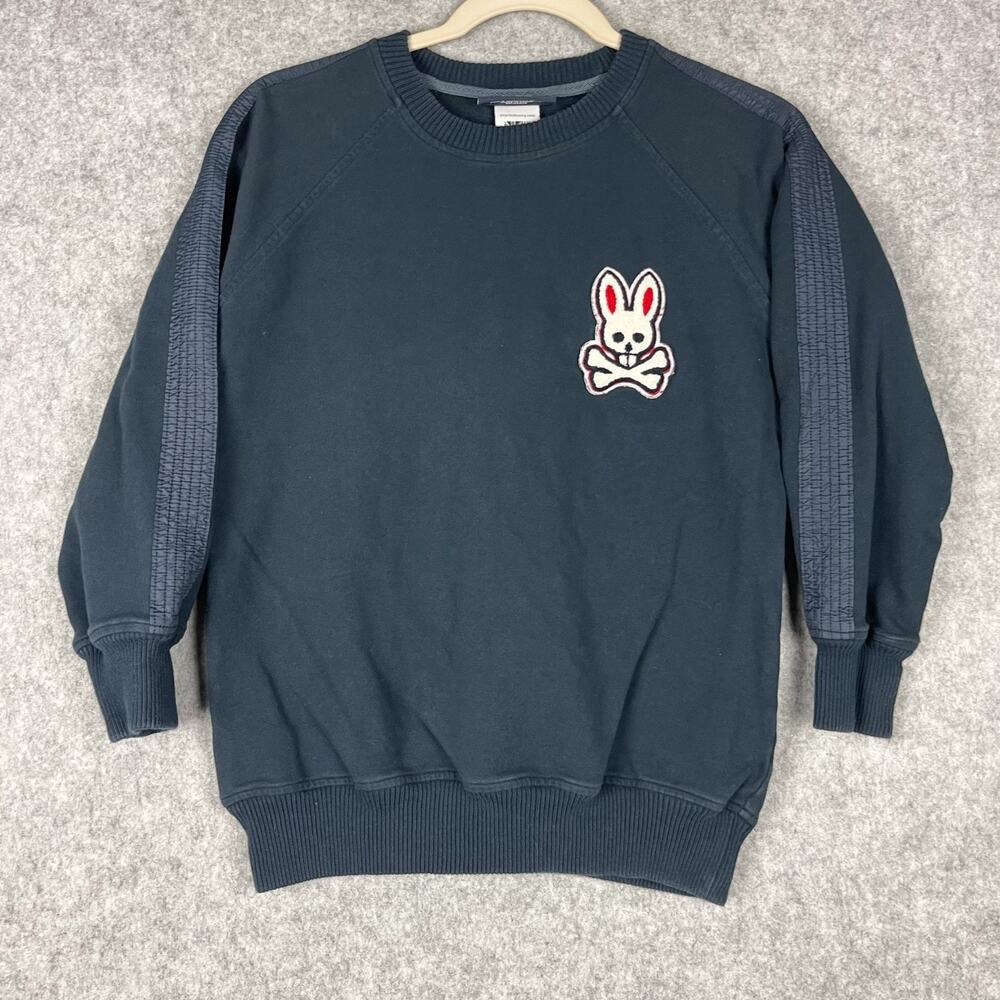 Psycho Bunny Sweatshirt Womens‎ XS 3 Blue Crewneck 3/4 Sleeve Logo Casual